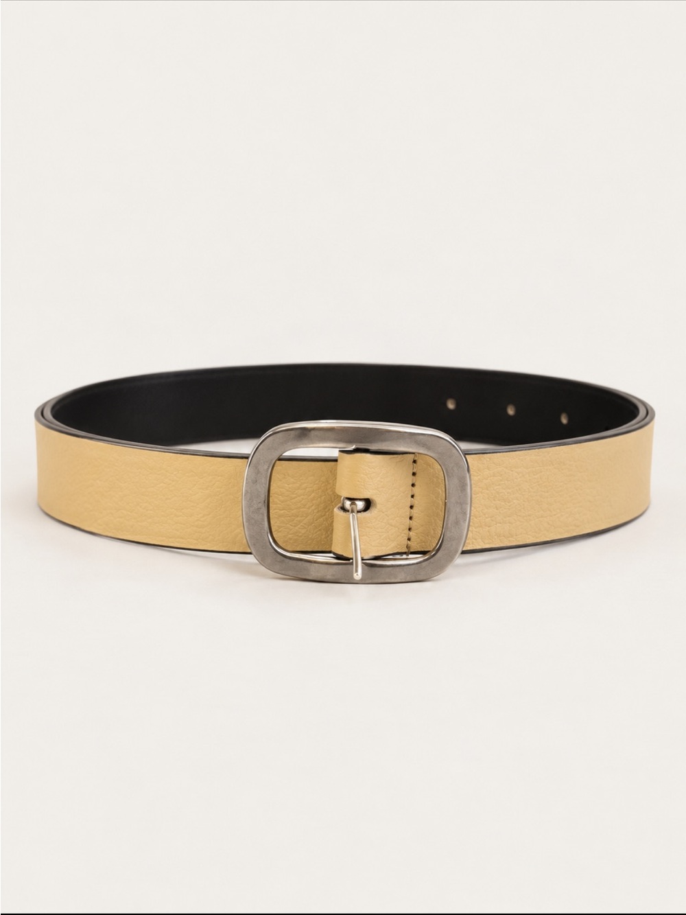 ZARA Tan Faux Leather Belt Silver Tone Buckle Size S/M